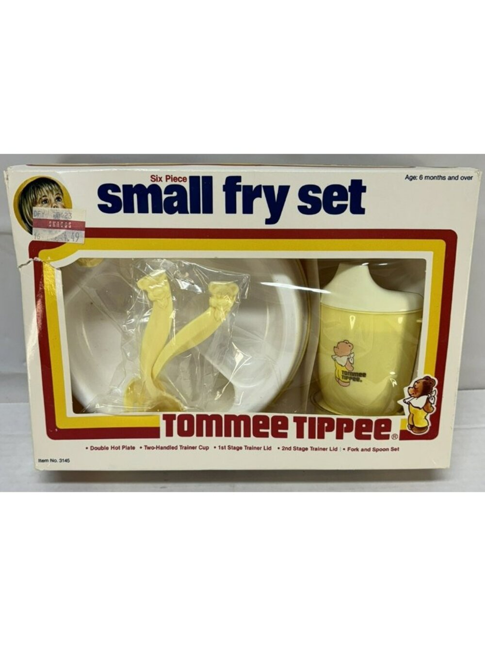 Vintage 1979 Baby/Toddler Feeding Set TOMMEE TIPPEE Small Fry Set incl Hot Plate